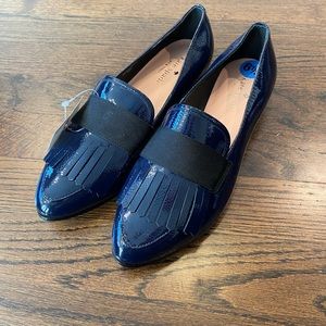 Kate Spade Cayla Fringe Loafer Dark Blue Patent Leather Size 6.5M NWT